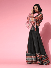 Black Skirt with Multi Printed Stripped Top - Inddus.com
