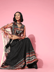 Black Skirt with Multi Printed Stripped Top - Inddus.com