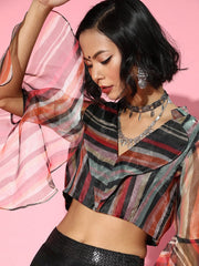 Black Skirt with Multi Printed Stripped Top - Inddus.com