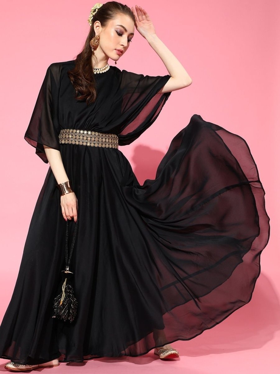 Buy Mind blowing Black Silk Solid Partywear Gown Inddus