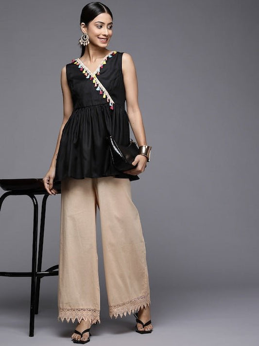 Black Solid Tunic - Inddus.com