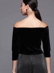 Black Velvet Solid Crop Top - inddus-us
