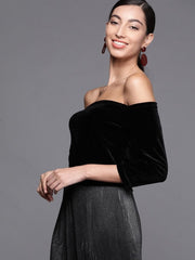 Black Velvet Solid Crop Top - inddus-us