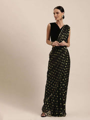 Black Viscose Zari Woven One Minute Saree - inddus-us