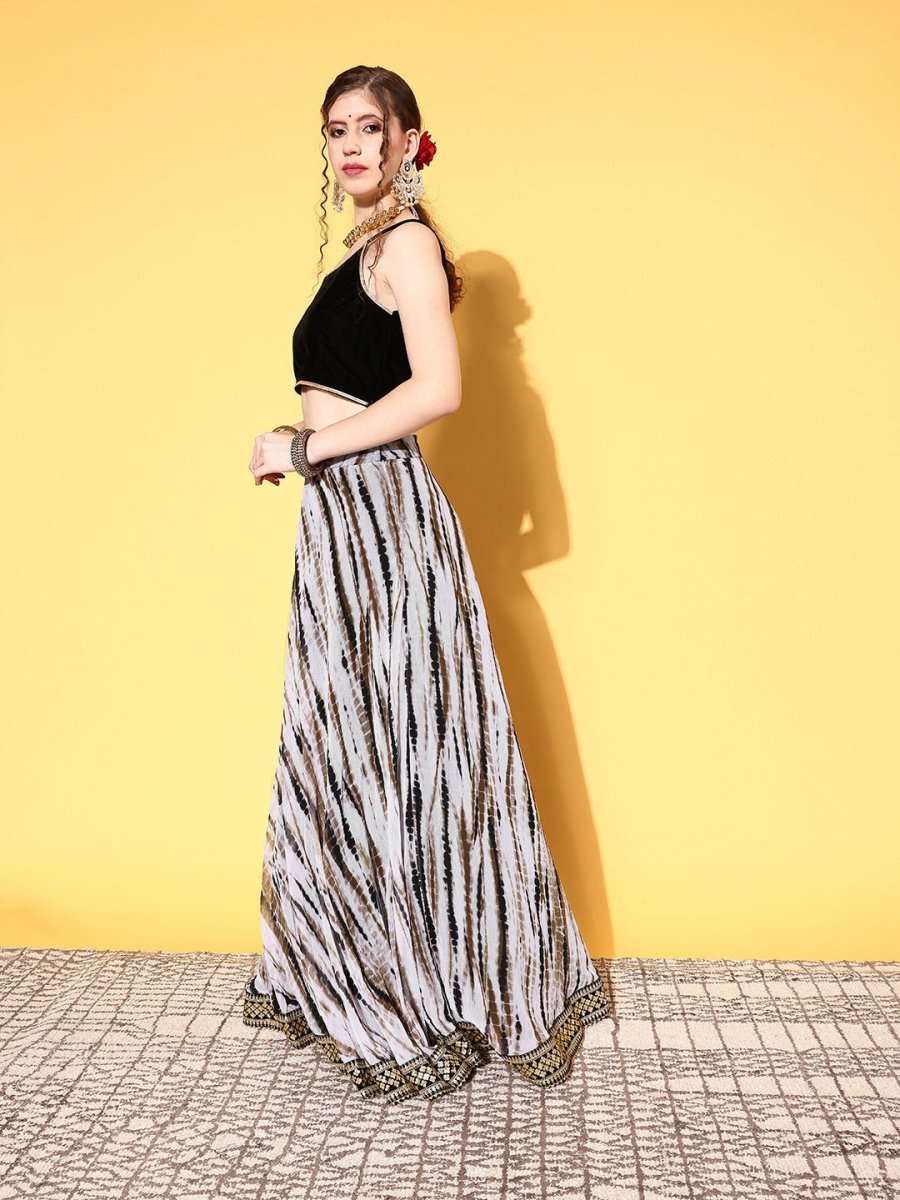 Black & White Embellished Semi-Stitched Lehenga & Unstitched Blouse With Dupatta - Inddus.com