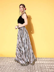 Black & White Embellished Semi-Stitched Lehenga & Unstitched Blouse With Dupatta - Inddus.com