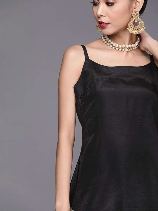 Black Yoke Woven Kaftan Kurta - inddus-us