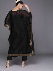 Black Yoke Woven Kaftan Kurta - inddus-us
