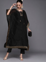 Black Yoke Woven Kaftan Kurta - inddus-us