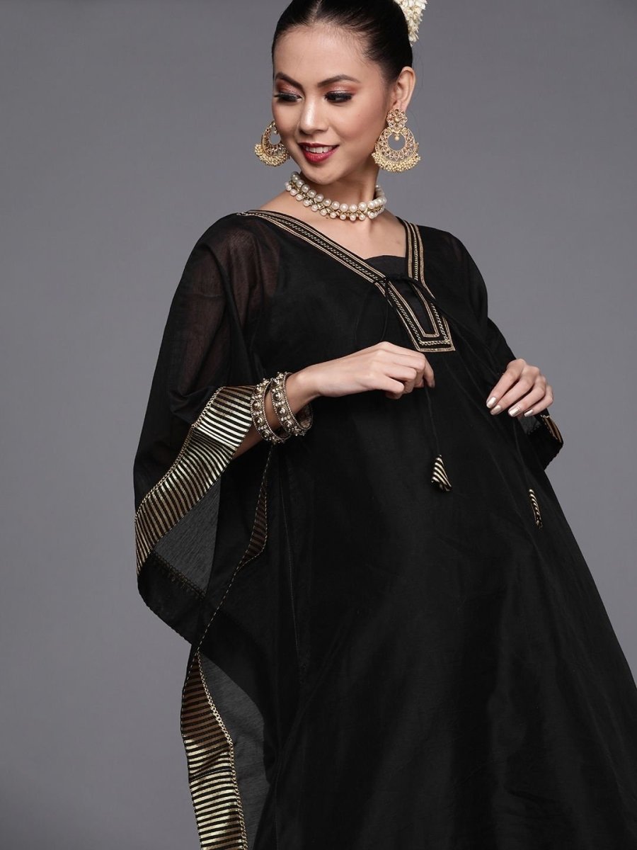 Black Yoke Woven Kaftan Kurta - inddus-us