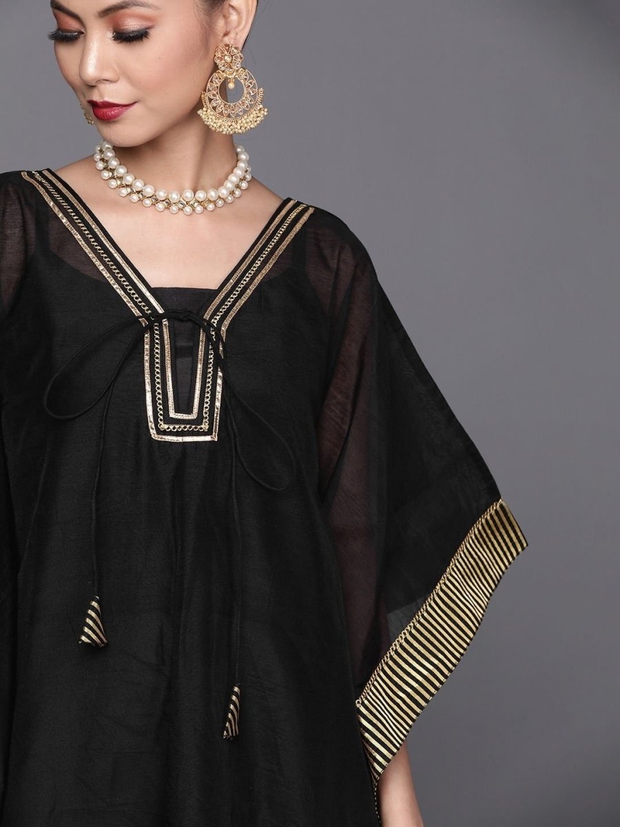Black Yoke Woven Kaftan Kurta - inddus-us