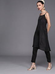 Black Yoke Woven Kaftan Kurta - inddus-us