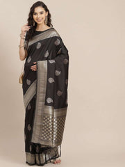 Black Zari Woven Saree - inddus-us