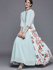Blue and Brown Printed Maxi Dress - inddus-us