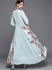 Blue and Brown Printed Maxi Dress - inddus-us