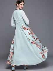 Blue and Brown Printed Maxi Dress - inddus-us