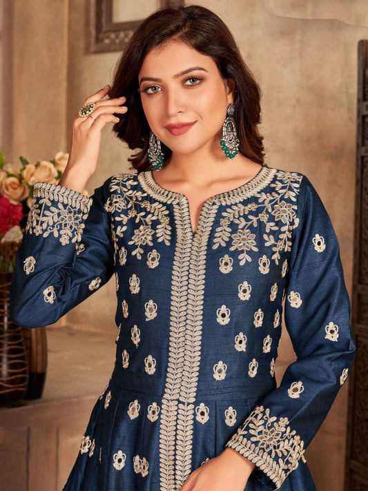 Blue Art Silk Designer High Slit Style Suit - Inddus.com