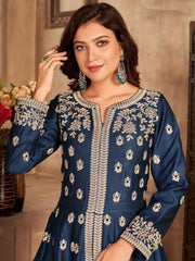 Blue Art Silk Designer High Slit Style Suit - Inddus.com