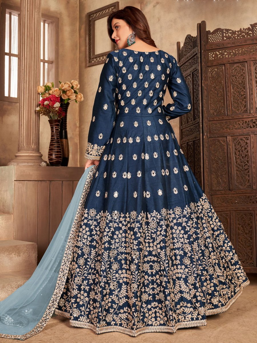 Blue Art Silk Designer High Slit Style Suit - Inddus.com