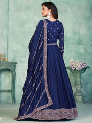 Blue Art Silk Partywear Anarkali-Suit - Inddus.com