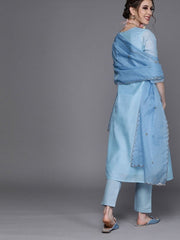 Blue Chanderi Cotton Solid Straight Cut Suit - inddus-us