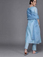 Blue Chanderi Cotton Solid Straight Cut Suit - inddus-us