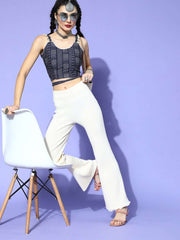 Blue Cotton Blend Printed Crop Top - Inddus.com