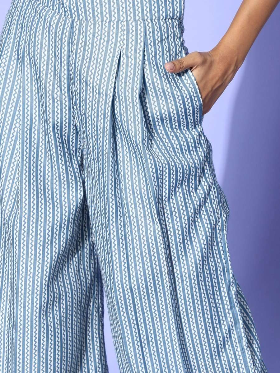 Blue Cotton Ethnic Motif Printed Co-Ords - Inddus.com