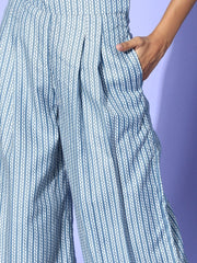 Blue Cotton Ethnic Motif Printed Co-Ords - Inddus.com