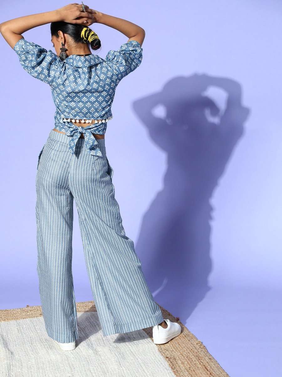 Blue Cotton Ethnic Motif Printed Co-Ords - Inddus.com