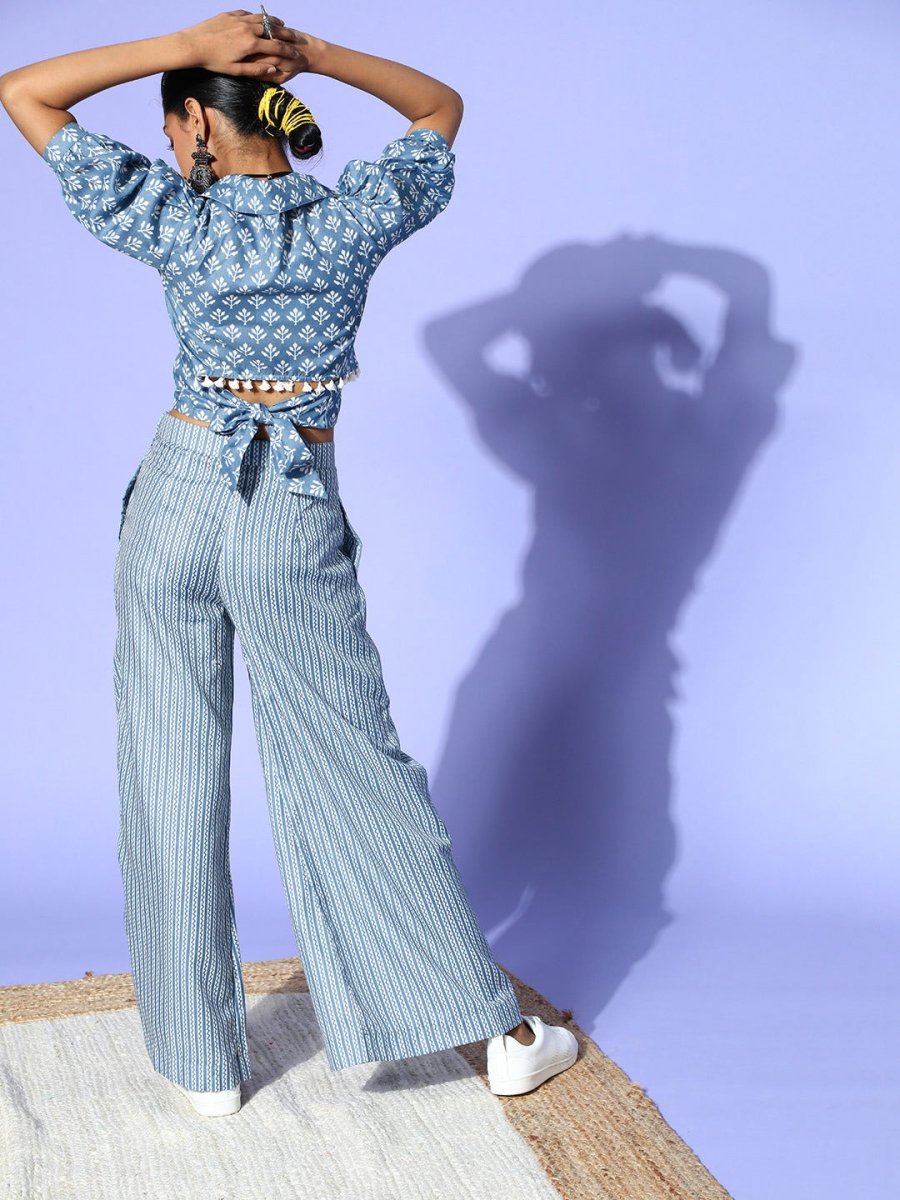 Blue Cotton Ethnic Motif Printed Co-Ords - Inddus.com