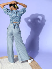 Blue Cotton Ethnic Motif Printed Co-Ords - Inddus.com