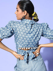 Blue Cotton Ethnic Motif Printed Co-Ords - Inddus.com