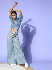 Blue Cotton Ethnic Motif Printed Co-Ords - Inddus.com