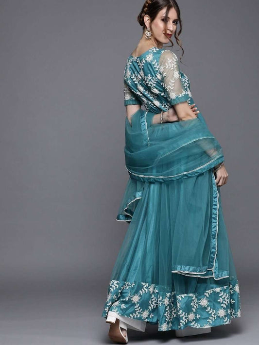 Blue Embroidered Anarkali - Inddus.com