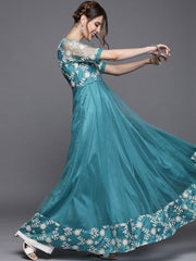 Blue Embroidered Anarkali - Inddus.com