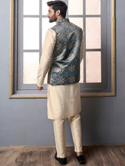 Blue Floral Printed Nehru Jacket - Inddus.com