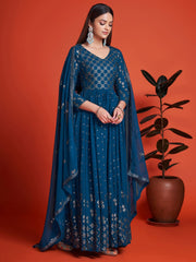Blue Georgette Festive Wear Anarkali Style Suit - Inddus.com