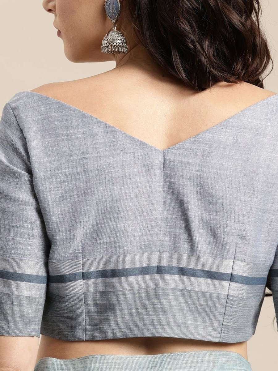 Blue Linen Blend Embroidered Party Wear Traditional Saree - inddus-us