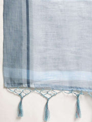 Blue Linen Blend Embroidered Party Wear Traditional Saree - inddus-us
