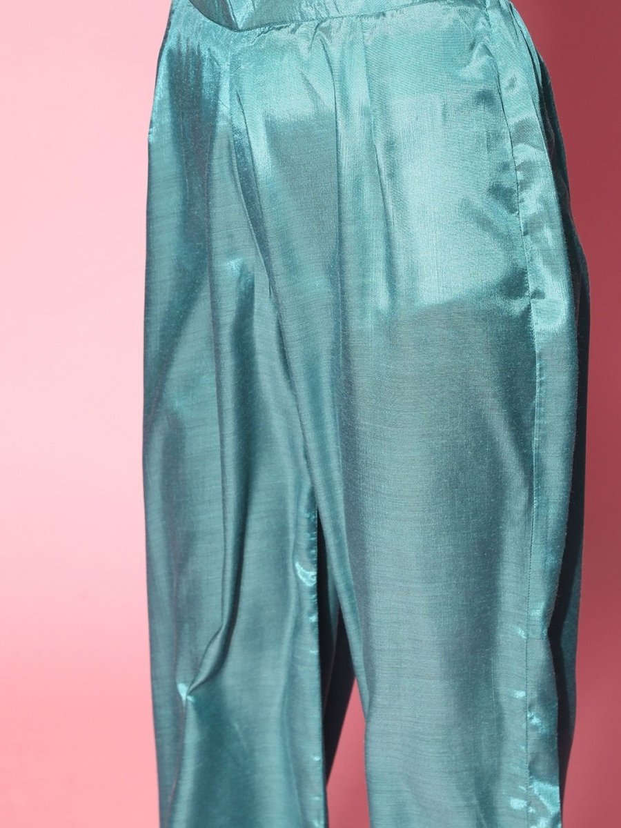 Blue Net Embroidered Kurta with Palazzo - Inddus.com