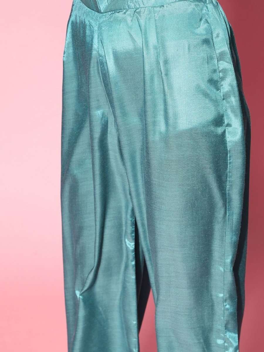 Blue Net Embroidered Kurta with Palazzo - Inddus.com