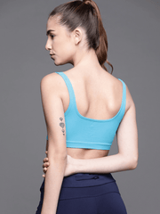 BLUE NON WIRED NON PADDED SPORT BRA - Inddus.com