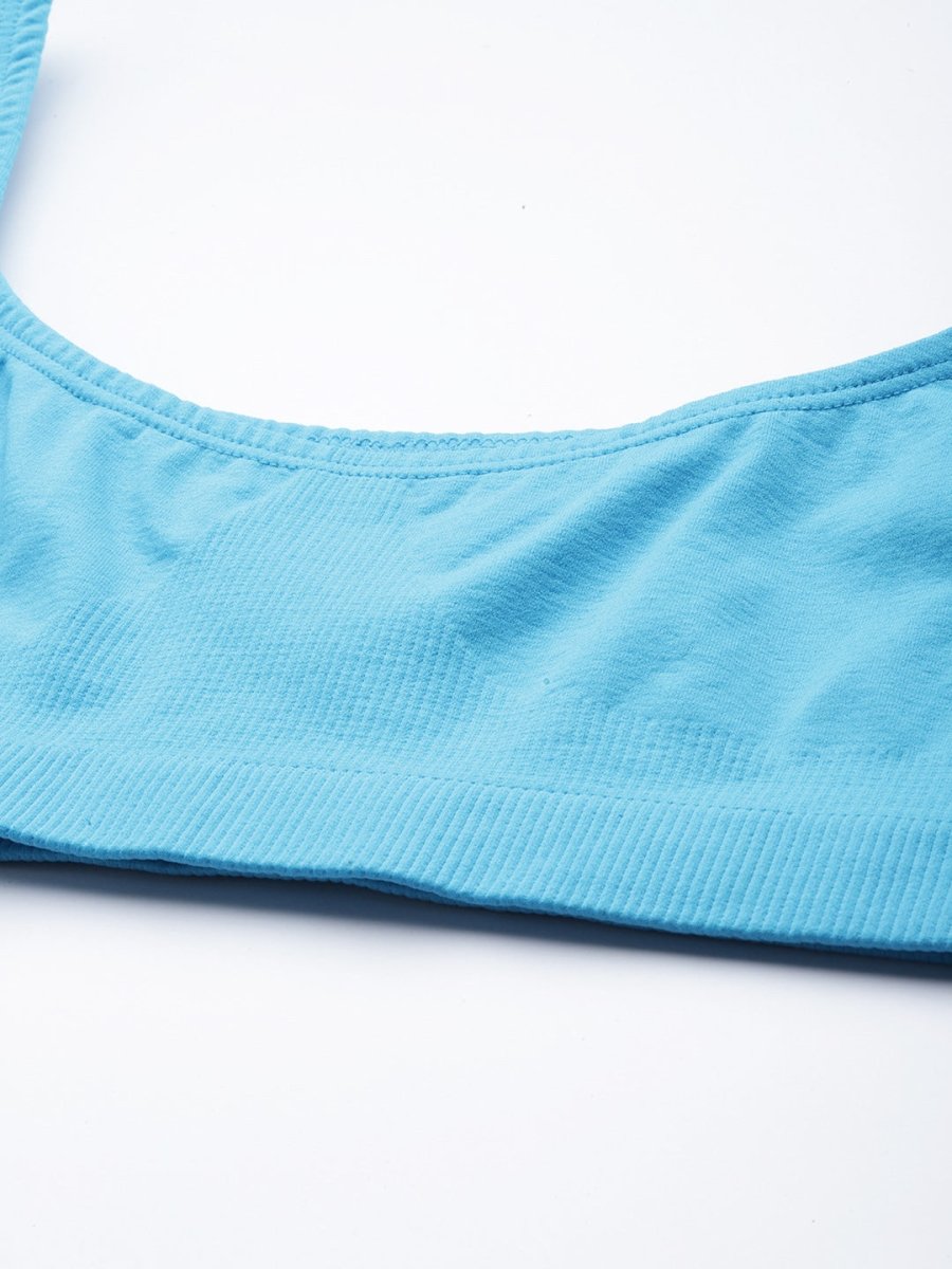 BLUE NON WIRED NON PADDED SPORT BRA - Inddus.com
