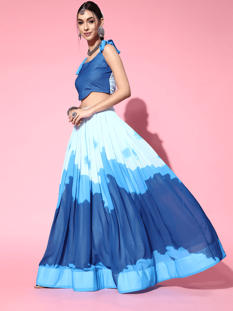 Blue Printed Skirt with Top - Inddus.com