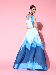 Blue Printed Skirt with Top - Inddus.com