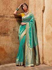 Blue Silk Partywear Saree - Inddus.com