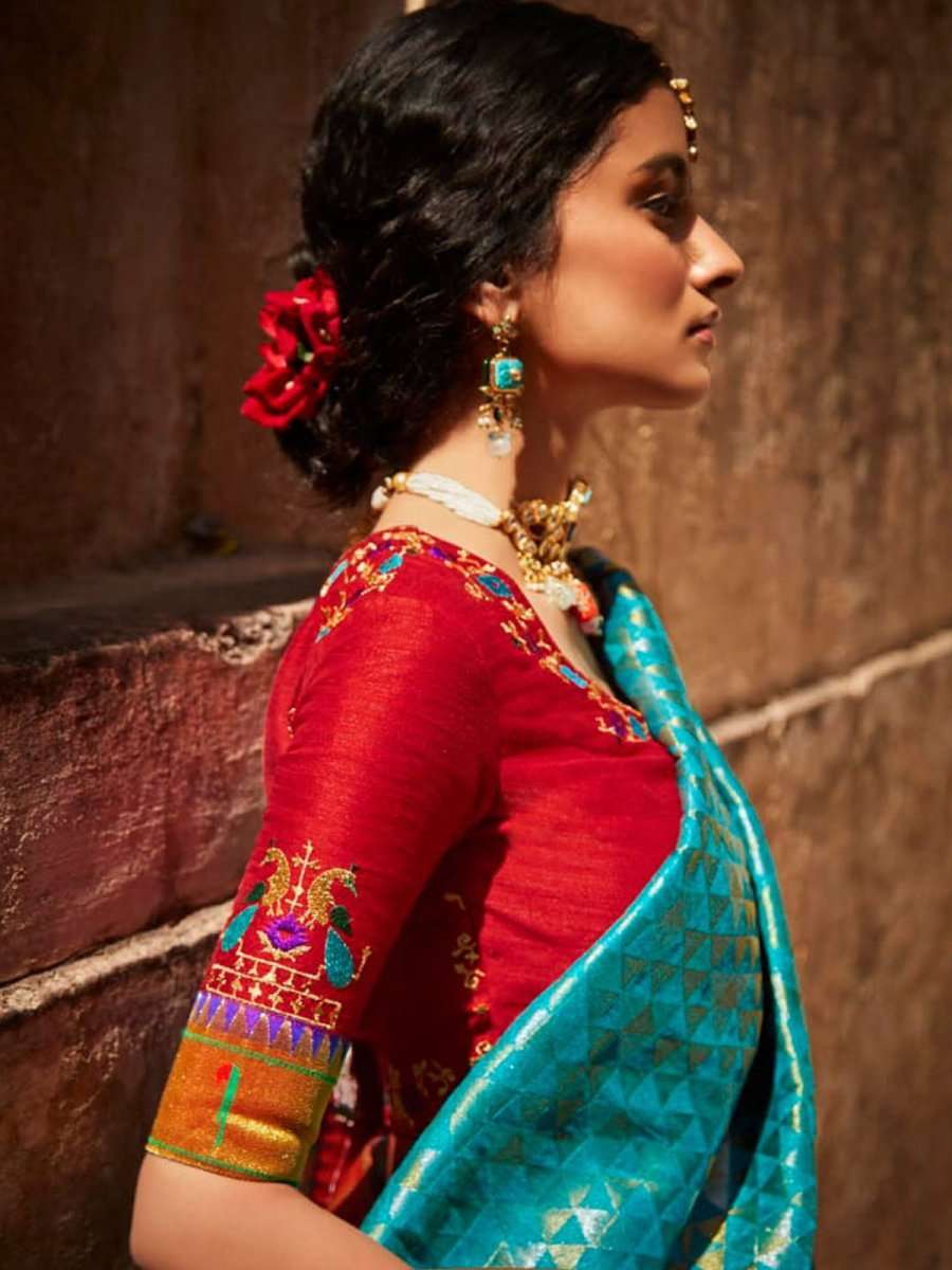 Blue Silk Wedding Saree - Inddus.com