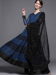 Blue Solid Anarkali with Dupatta - inddus-us