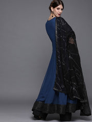 Blue Solid Anarkali with Dupatta - inddus-us